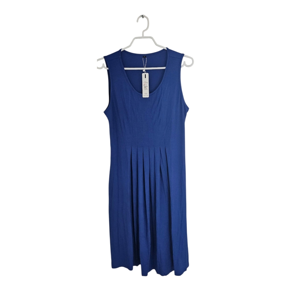 🆕️Blue Sleeveless Pleated Midi Dress
